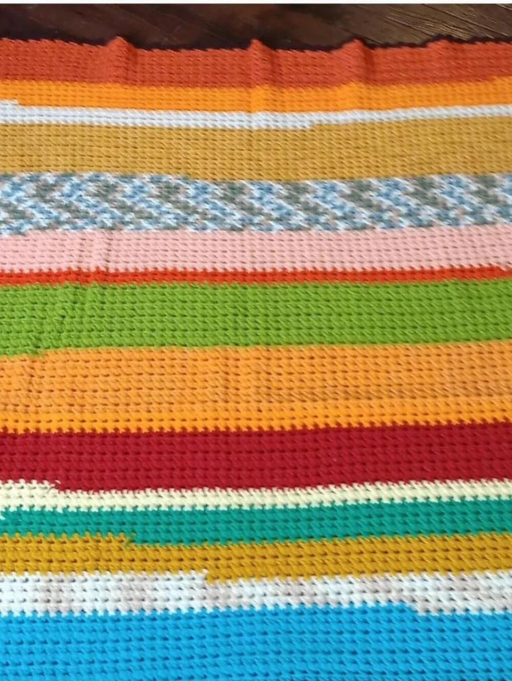 Vintage Hand Crocheted Afghan Throw Blanket Multicolor Rainbow Couch / Bed Boho